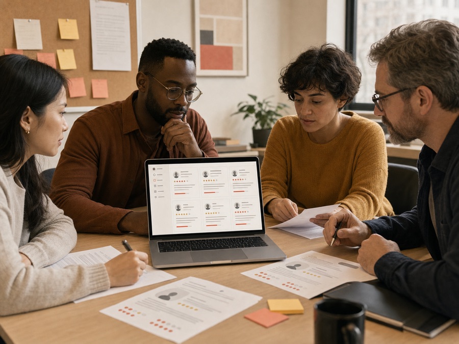 Hiring team reviewing anonymized candidate information